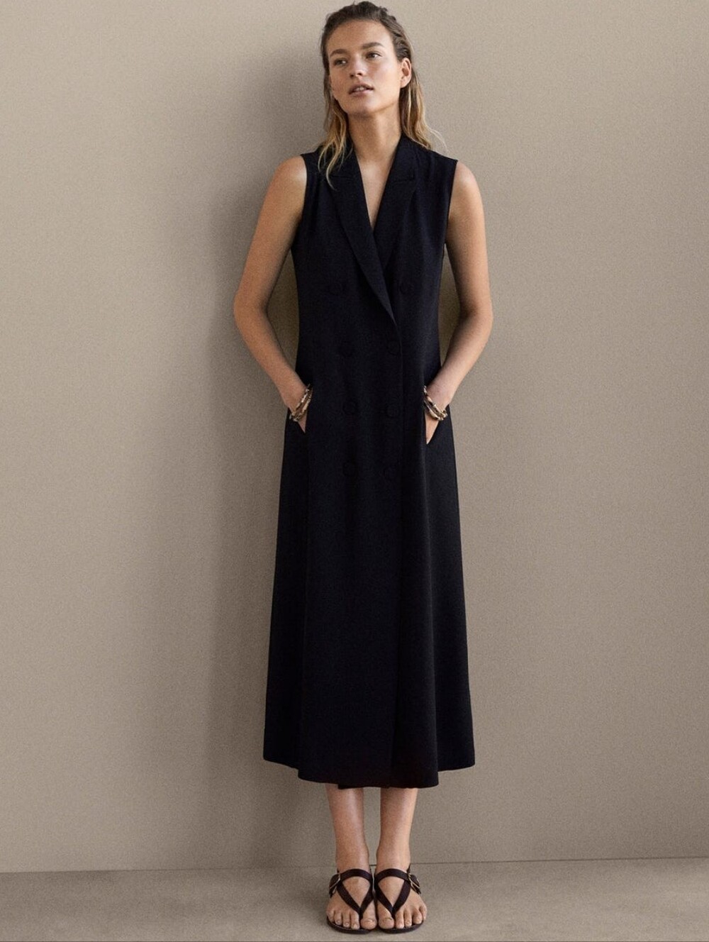 Massimo Dutti NWT Black Sleeveless Long Vest Dress Size 10